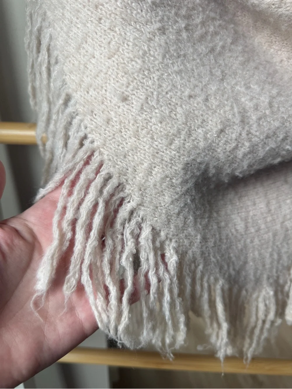 Anthropologie Women's Cream White Shay Fringe Knit Triangle Scarf Wrap 75